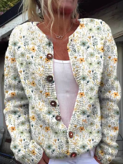Dames Gebreide Cardigan Vest met Print - Image 2