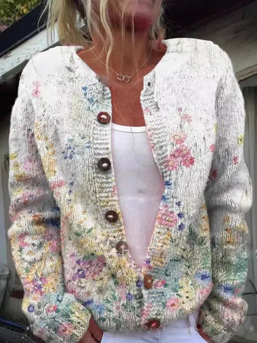 Dames Gebreide Cardigan Vest met Print - Image 4