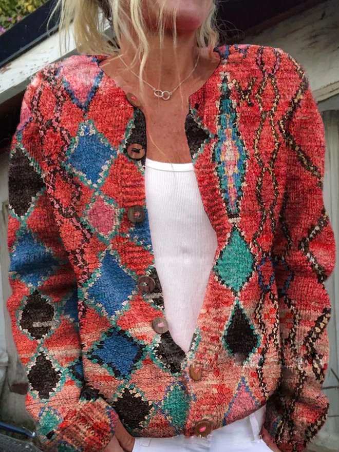 Dames Gebreide Cardigan Vest met Print - Image 7