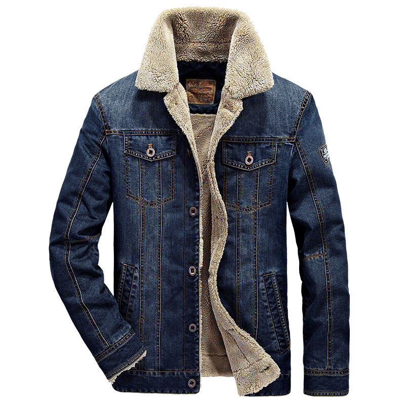 Men's Denim Jacket with Teddy Lining and Button Front