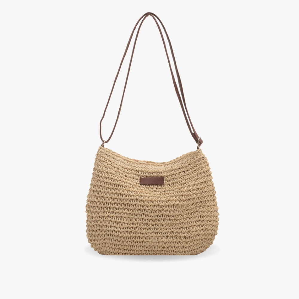 Women Straw Shoulder Bag Vegan Leather Strap