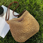 Women Straw Shoulder Bag Vegan Leather Strap - Image 20
