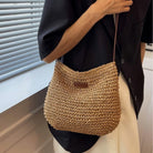 Women Straw Shoulder Bag Vegan Leather Strap - Image 18