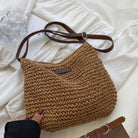 Women Straw Shoulder Bag Vegan Leather Strap - Image 15