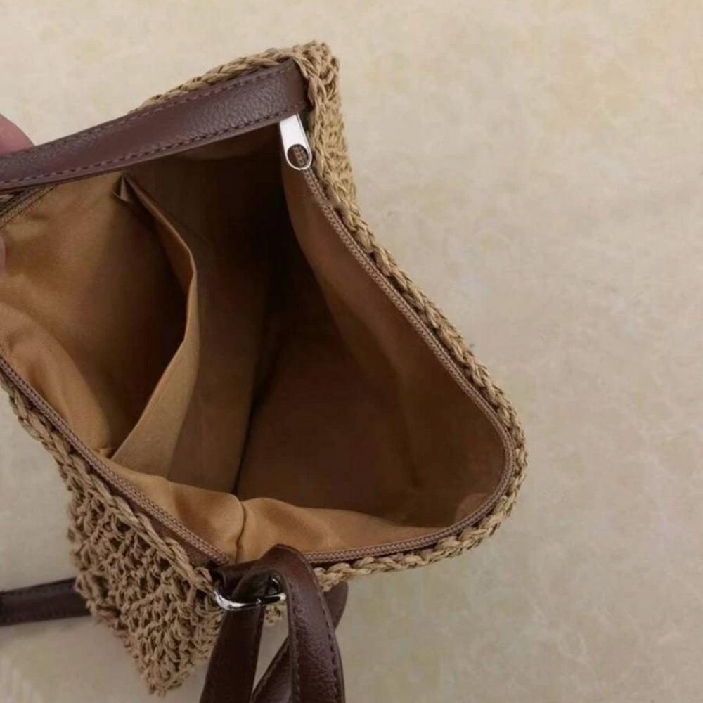 Women Straw Shoulder Bag Vegan Leather Strap - Image 17