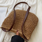 Women Straw Shoulder Bag Vegan Leather Strap - Image 16