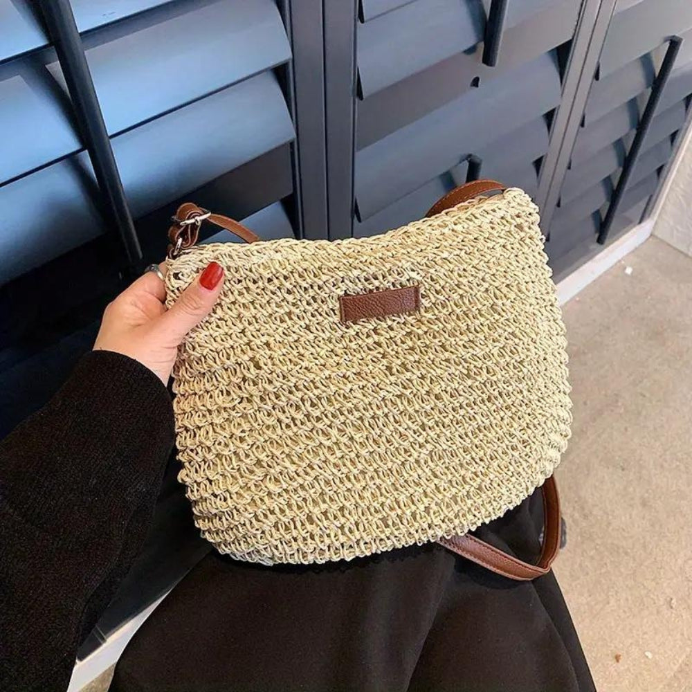 Women Straw Shoulder Bag Vegan Leather Strap - Image 10