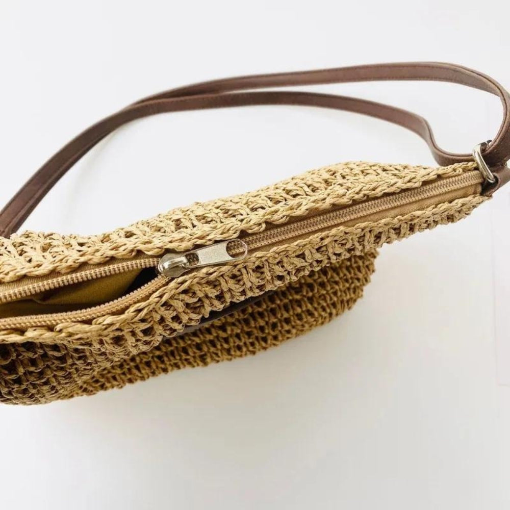 Women Straw Shoulder Bag Vegan Leather Strap - Image 7