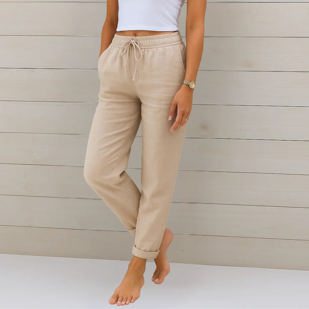 Women Linen Drawstring Pants Relaxed Fit Wide Leg