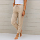 Women Linen Drawstring Pants Relaxed Fit Wide Leg