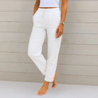 Women Linen Drawstring Pants Relaxed Fit Wide Leg - Image 2