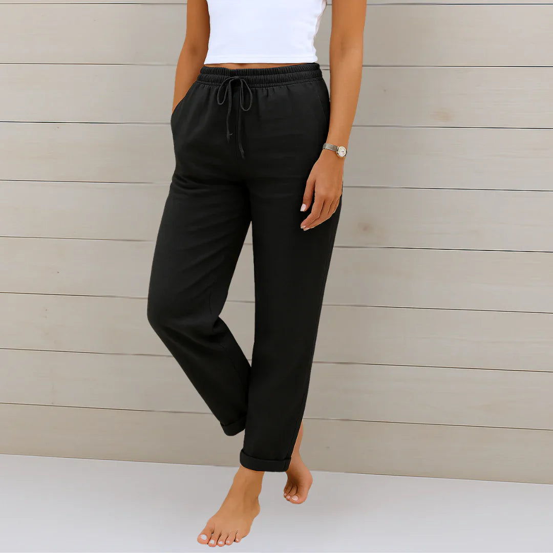 Women Linen Drawstring Pants Relaxed Fit Wide Leg - Image 4