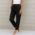 Women Linen Drawstring Pants Relaxed Fit Wide Leg - Image 4