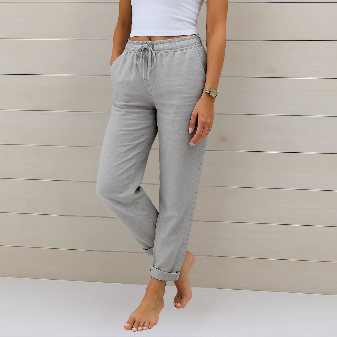 Women Linen Drawstring Pants Relaxed Fit Wide Leg - Image 5