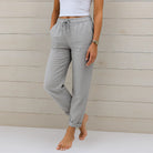 Women Linen Drawstring Pants Relaxed Fit Wide Leg - Image 5