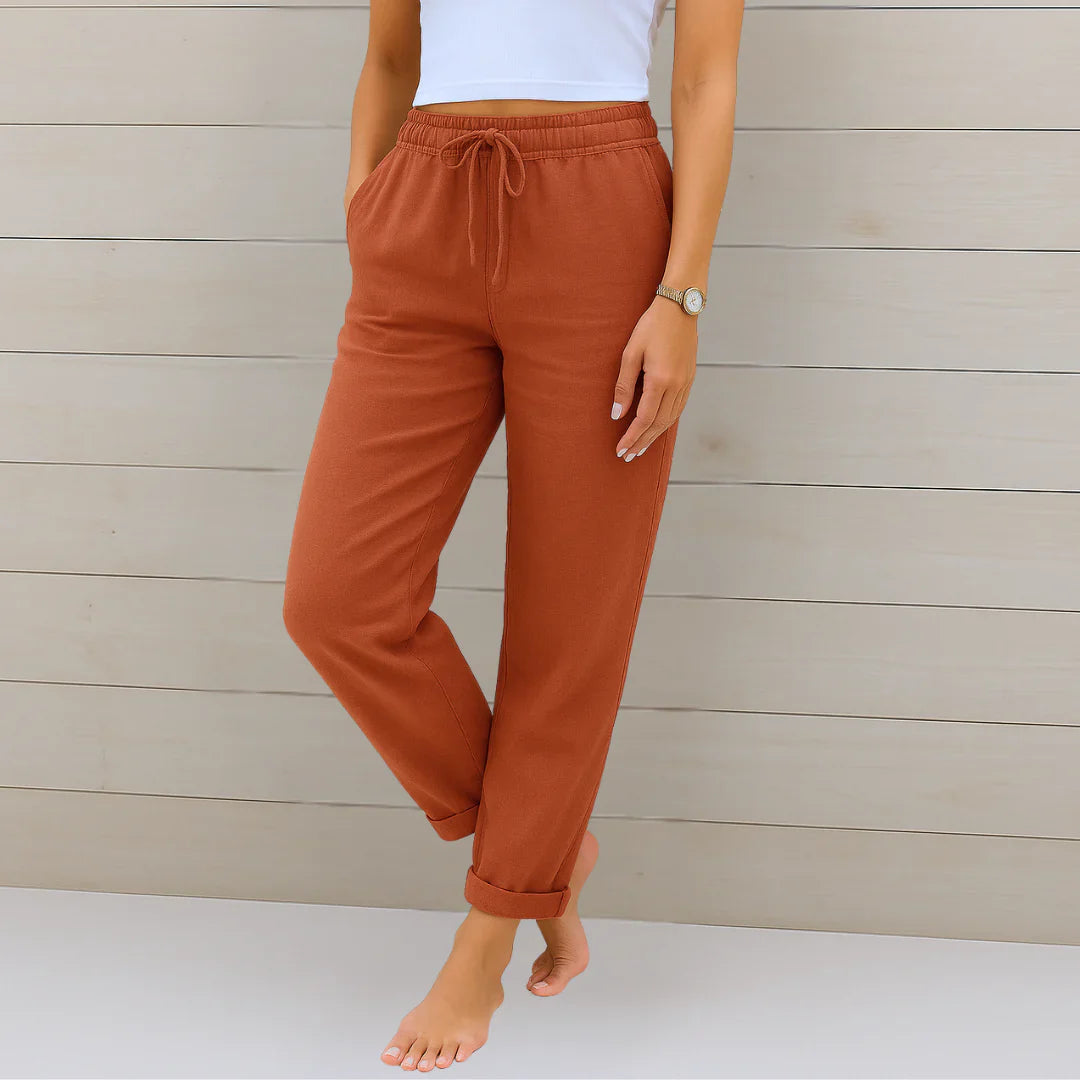 Women Linen Drawstring Pants Relaxed Fit Wide Leg - Image 6