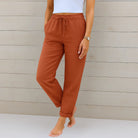Women Linen Drawstring Pants Relaxed Fit Wide Leg - Image 6