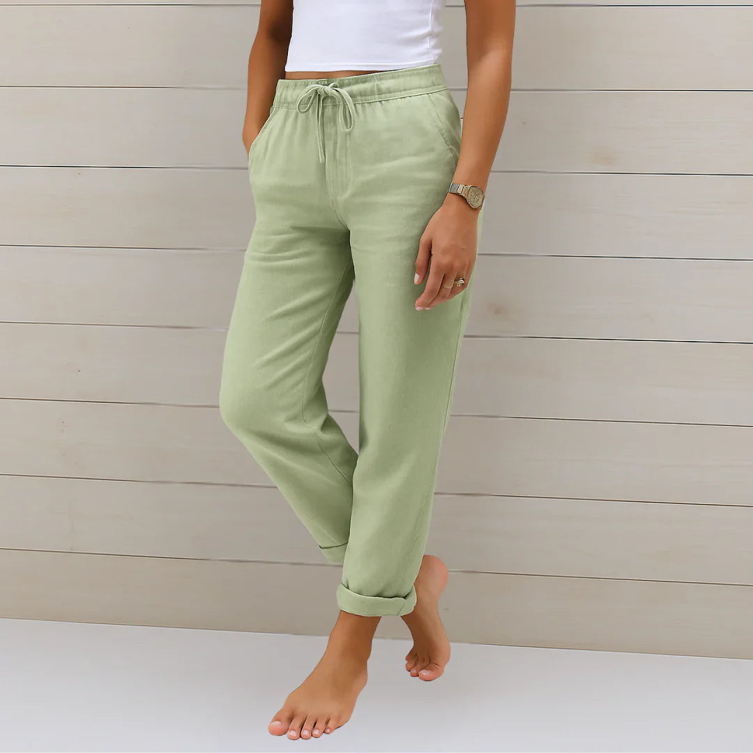 Women Linen Drawstring Pants Relaxed Fit Wide Leg - Image 7