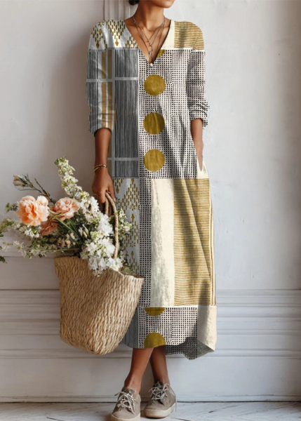 Women Boho Midi Dress Abstract Print