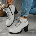 Women's Block Heel Lug Sole Ankle Boots Side Zip - Image 11