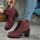 Women's Block Heel Lug Sole Ankle Boots Side Zip - Image 2