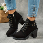 Women's Block Heel Lug Sole Ankle Boots Side Zip - Image 3
