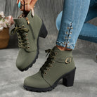 Women's Block Heel Lug Sole Ankle Boots Side Zip - Image 9