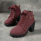 Women's Block Heel Lug Sole Ankle Boots Side Zip