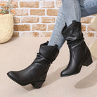 Women's Western Pointed Toe Block Heel Slouchy Ankle Boots - Image 4