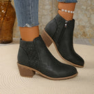 Women's Floral Cut Out Block Heel Ankle Boots - Image 3