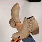 Women's Floral Cut Out Block Heel Ankle Boots - Image 6