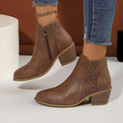 Women's Floral Cut Out Block Heel Ankle Boots - Image 7