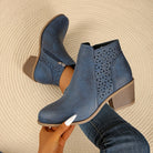 Women's Floral Cut Out Block Heel Ankle Boots