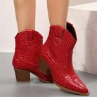 Women's Block Heel Pointed Toe Embossed Ankle Boots - Image 2