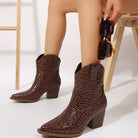 Women's Block Heel Pointed Toe Embossed Ankle Boots - Image 5