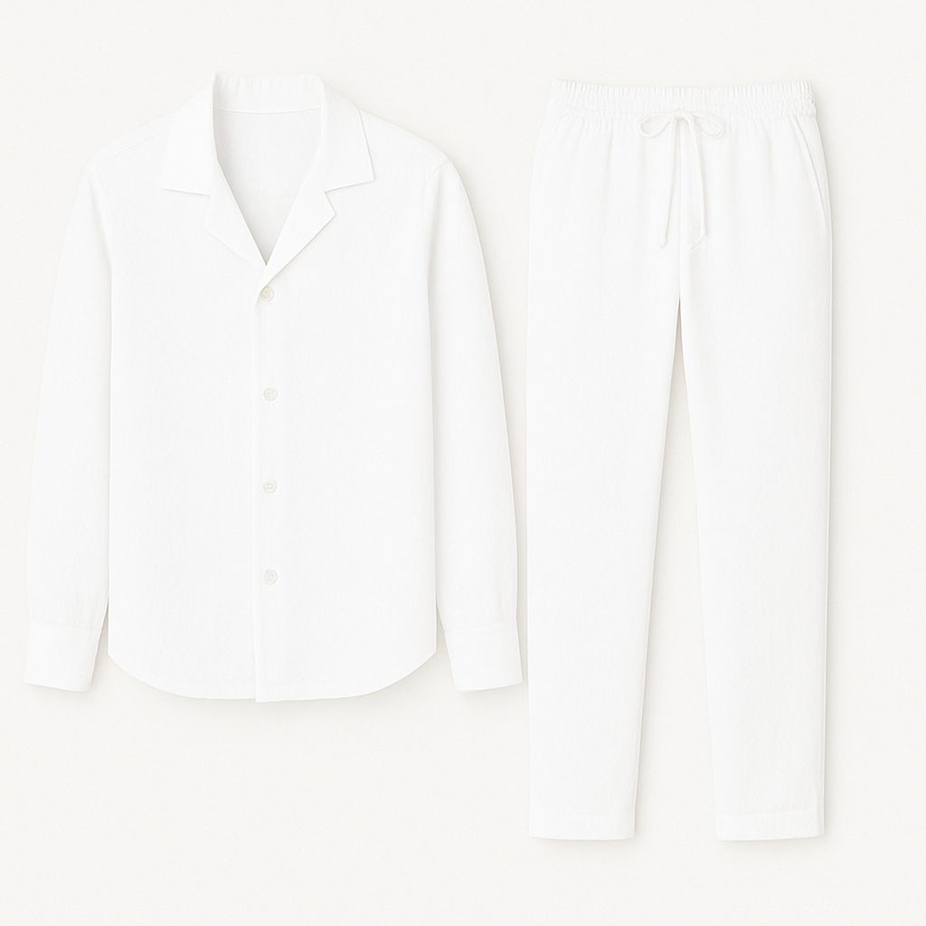 Men Linen Pajama Set 2 Piece Shirt Pants - Image 3