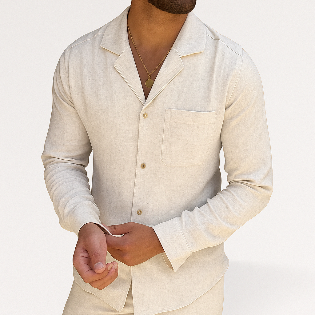 Men Linen Pajama Set 2 Piece Shirt Pants - Image 7