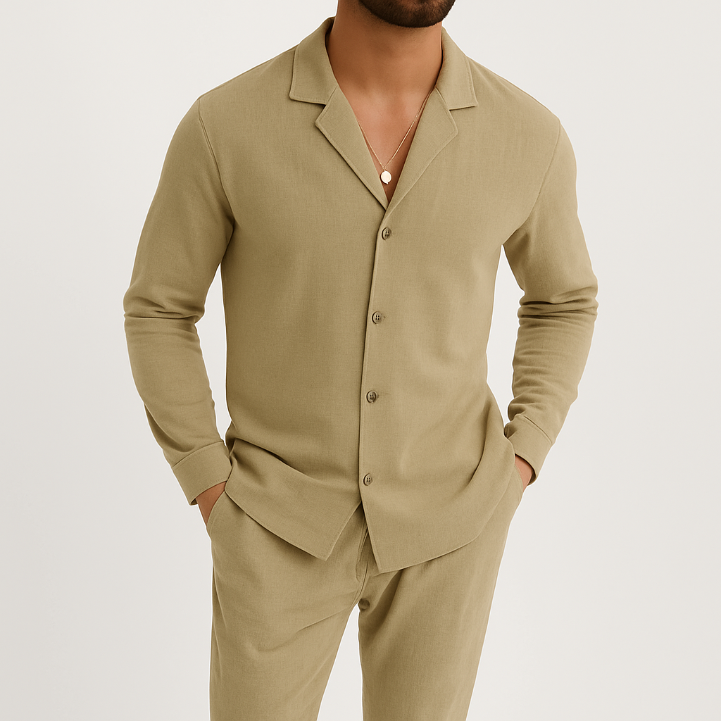 Men Linen Pajama Set 2 Piece Shirt Pants - Image 5