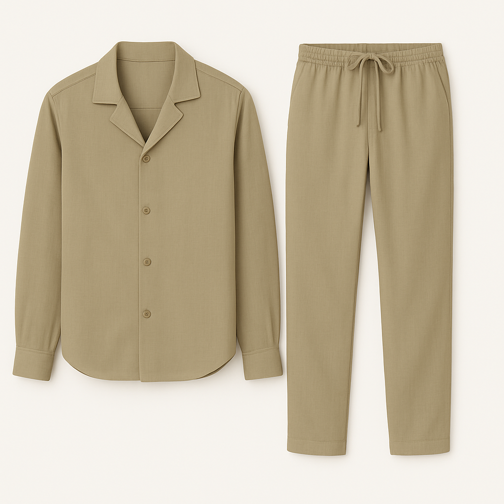 Men Linen Pajama Set 2 Piece Shirt Pants - Image 2