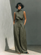 Women 2 Piece Sleeveless Blouse Wide Leg Pants Set