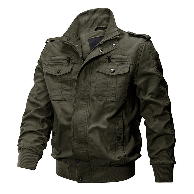 Men's Utility Jacket with Multiple Pockets and High Collar