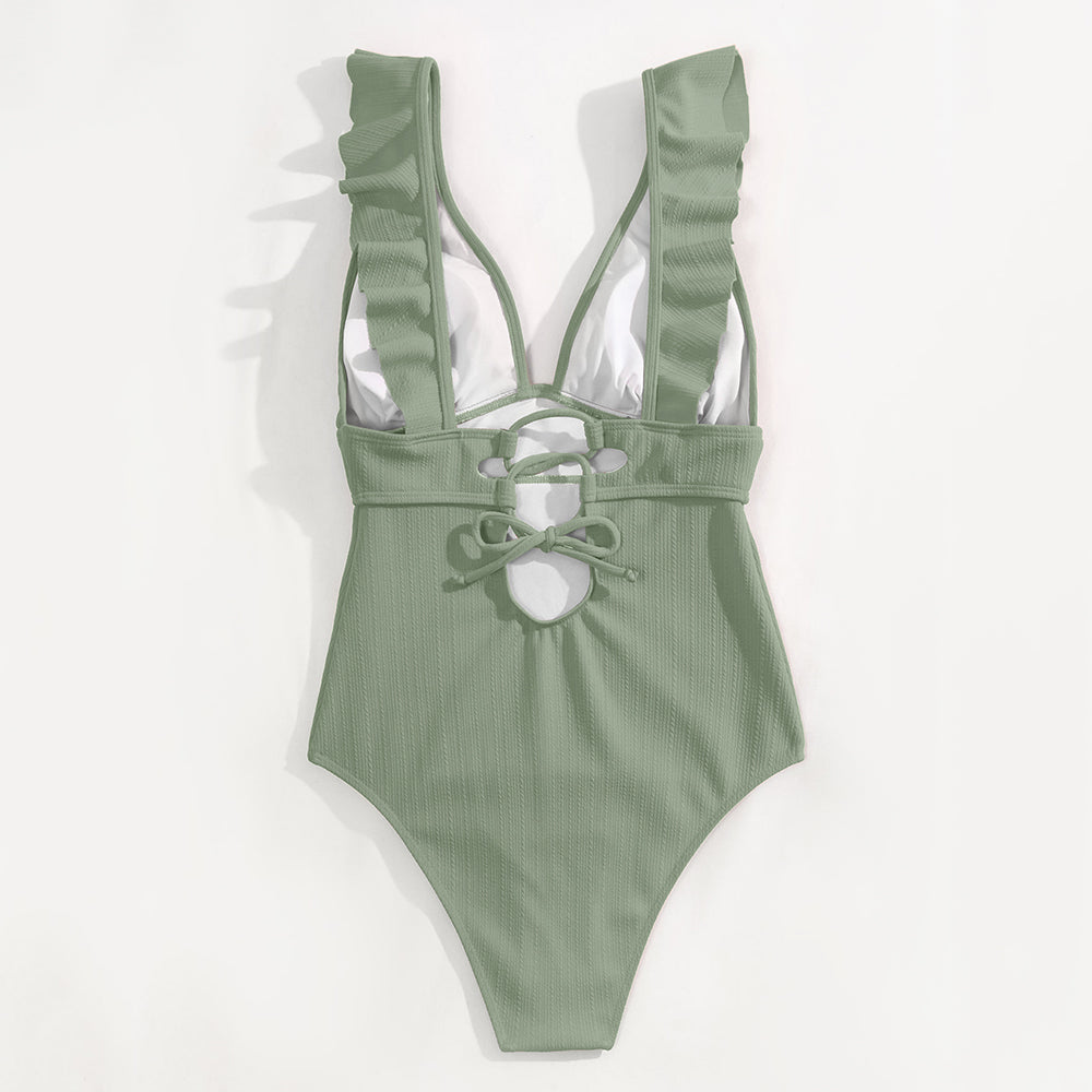 Women Boho One Piece Swimsuit Sexy Ruched Low Back - Image 19