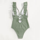Women Boho One Piece Swimsuit Sexy Ruched Low Back - Image 19