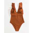 Women Boho One Piece Swimsuit Sexy Ruched Low Back - Image 4