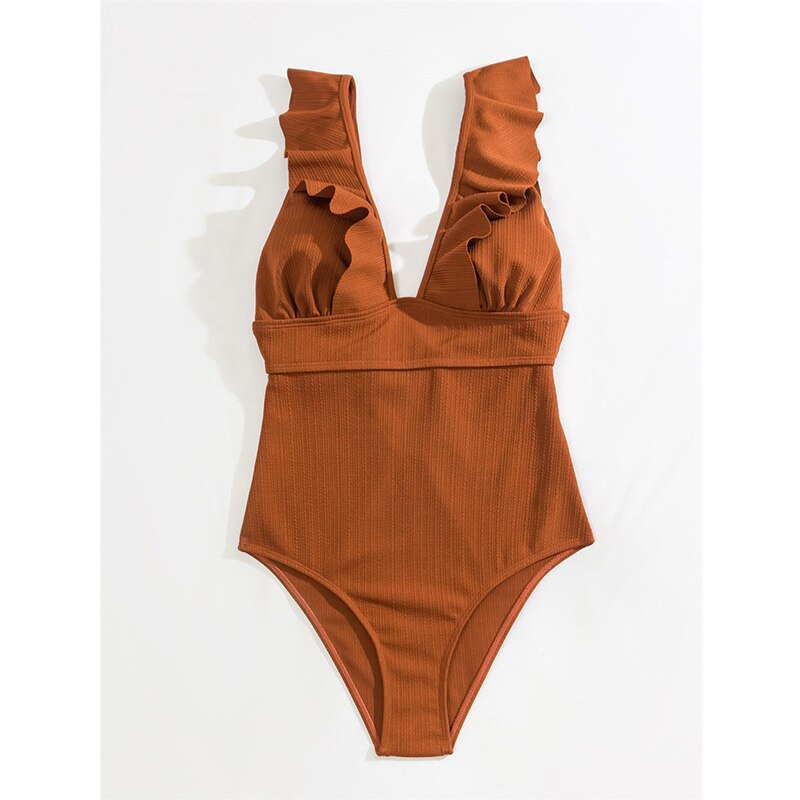 Women Boho One Piece Swimsuit Sexy Ruched Low Back - Image 4