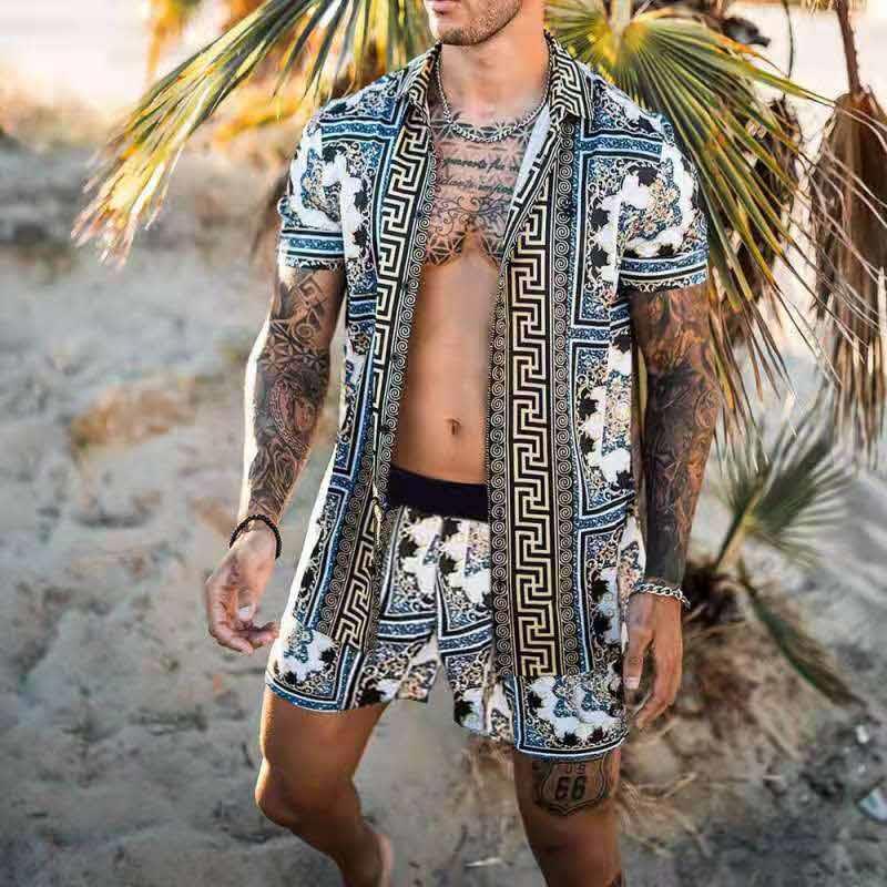 Men's Hawaiian Shirt and Shorts Set Tropical Two Piece Summer