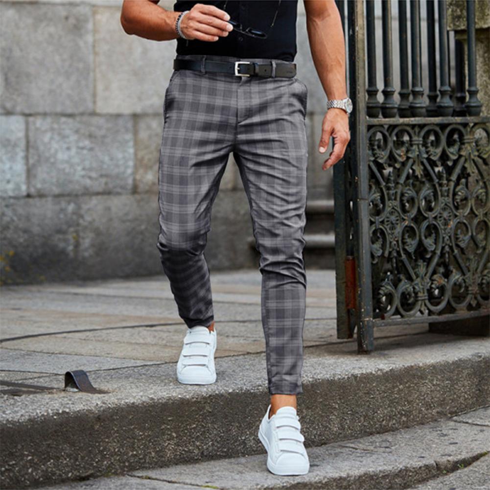 Men's Plaid Slim Fit Stretch Chino Pants - Image 3