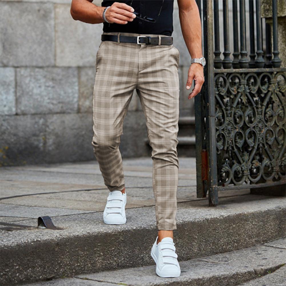 Men's Plaid Slim Fit Stretch Chino Pants
