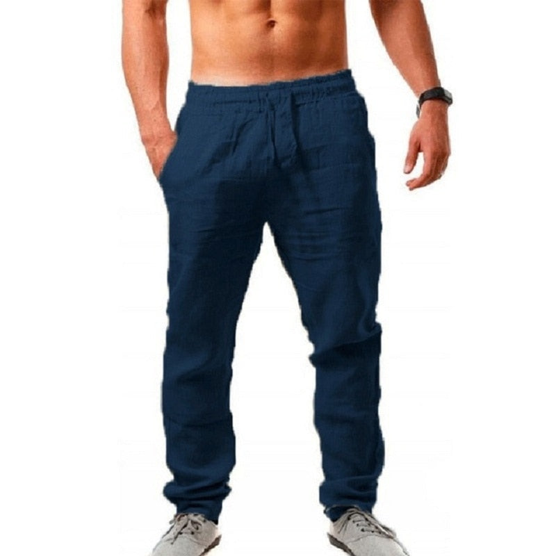 Men's Linen Pants Lightweight Summer Trousers Relaxed Fit