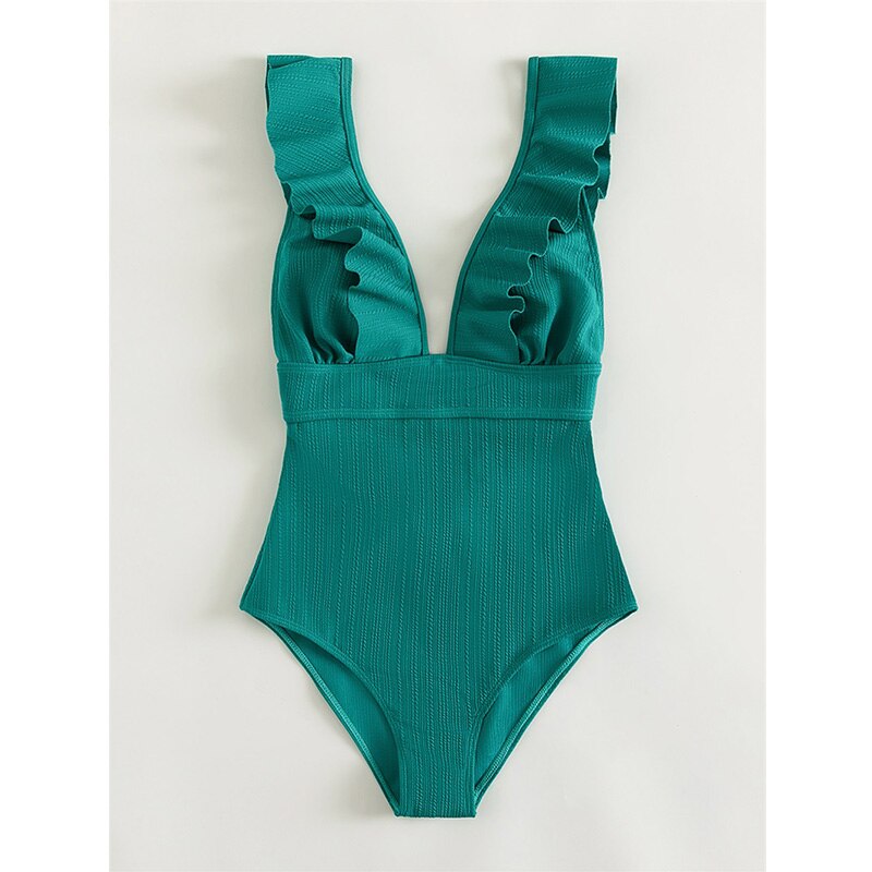 Women Boho One Piece Swimsuit Sexy Ruched Low Back - Image 13